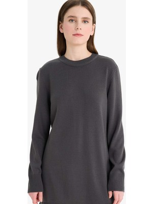 DeFacto Regular Fit Bisiklet Yaka Yırtmaçlı Basic Düz Triko Kazak Tunik H3431AZ25WN