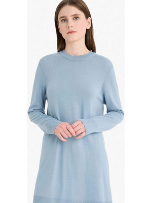 DeFacto Regular Fit Bisiklet Yaka Yırtmaçlı Basic Düz Triko Kazak Tunik H3431AZ25WN