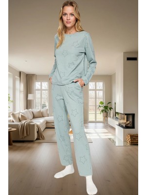 Yumuşak Pamuklu Yıldızlı Pijama Takımı Regular Kalıp Uzun Ömürlü Yüksek Kalite