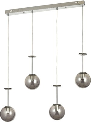 Avizemoda Pinza 4 lü Yemek Masası Üstü Füme Camlı Modern Sarkıt Avize - (Krom Kaplama)