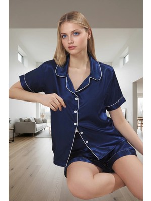 100% Polyester Saten Dokuma Rahat Pijama Takımı Kısa Kol Boru Paça Trend Tasarım