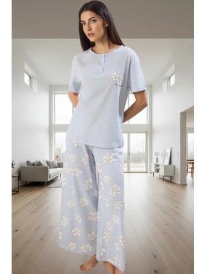 Pamuklu Örme Pijama Takımı Çiçek Desenli Rahat Kalıp Günlük Kullanım Için Özenle Seçilmiş