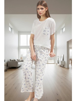 Rahat Hamile Pijama Takımı %100 Pamuk Çiçekli Kapri Pantolon Profesyonel Görünüm Seçkin Malzeme