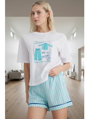 Şortlu Pijama Takımı %100 Pamuk Rahat Yazlık Çizgili Dayanıklı Malzeme