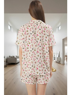 Rahat Yazlık Pijama %100 Viskon Çok Çiçek Desenli Şortlu Shally Dokuma Şık Görünüm