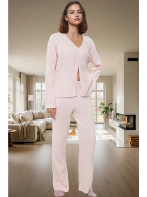 Kışlık 2'li Pijama Takımı Pamuk Karışımlı Hırka ve Pantolon Uzun Ömürlü Dayanıklı Malzeme