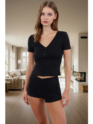 2'li Pijama Takımı Nefes Alan Pamuk Polyester V Yaka Regular Fit Yazlık Mükemmel Uyum