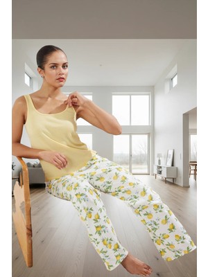 Limon Desenli Kaşkorse Pijama Takımı Rahat ve Şık Tasarım Uzun Ömürlü Premium Kalite