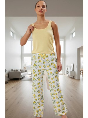 Nefes Alan Örme Pijama Limon Desenli Atlet ve Boru Paça Pantolon Rahat Kullanım Trend Tasarım