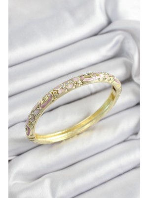 Mineli Pirinç Zirkon Tal Fuya Çiçek Motifli Gold Renk Kadın Kelepçe