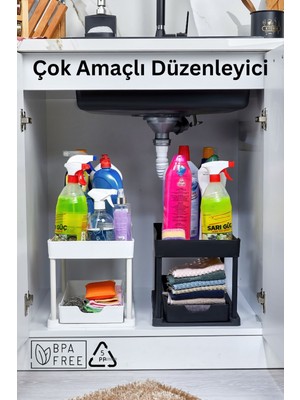 2 Katlı Çok Amaçlı Tezgah Altı Düzenleyici / 2'li Set- Beyaz/siyah