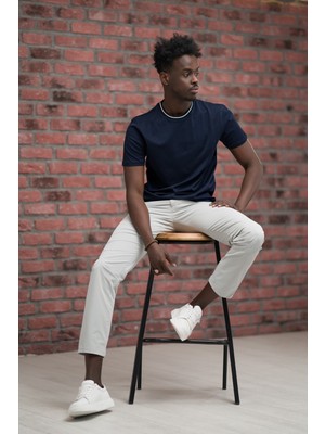 Sıfır Yaka Merserize Pamuklu Ince Kumaş Regular Fit T-Shirt