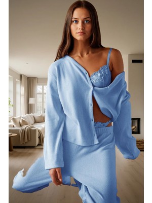 Kadın Kaşkorse Örme Pijama Takımı Kış Mevsimi Için Rahat Uyku Günlük Kullanım