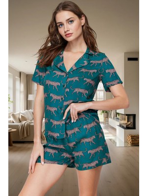 Kadın Şık Desenli Viskon Pijama Takımı Rahat Yazlık Shally Dokuma Trend Tasarım Özel