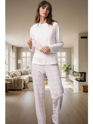 Kadın Rahat Pamuklu Ekose Pijama Takımı Uzun Kollu Regular Kalıp Kış Sezonu Profesyonel Görünüm