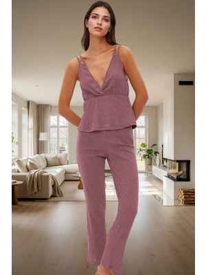 Kadın Ince Askılı Örme Pijama Takımı Rahat Ev Giyim Seti Şık Görünüm Günlük Kullanım Için