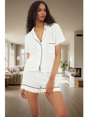 Kadın Kisa Kollu Viskoz Pijama Takımı Şortlu Regular Kalıp Ev Giyim Profesyonel Görünüm