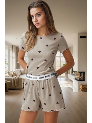 Kadın Kalpli Pijama Takımı Kısa Kollu Regular Kalıp Yazlık Rahat Özenle Seçilmiş