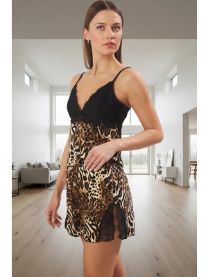 Kadın Leopar Desenli Ince Askılı Viskoz Pijama Takımı Yazlık Rahat Homewear Günlük Kullanım Için