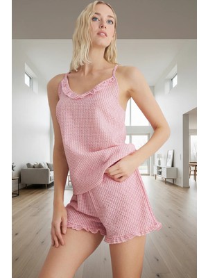 Kadın Yazlık Ince Askılı Ekose Pijama Takımı Rahat Dokuma Kumaş Konforlu Kesim Trend Tasarım
