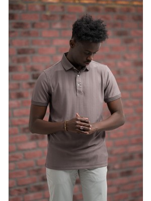 Regular Fit Likralı Kendinden Çizgili Polo Yaka T-Shirt