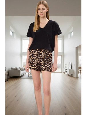 Kadın Leopar Desenli Pamuklu Pijama Takımı Rahat Yazlık Ev Giyim Konforlu Kesim Şık Görünüm