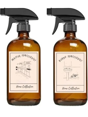 JUNİBELİW Amber Kahverengi BOŞ Cam Şişe Kavanoz Banyo ve Mutfak Temizleyici Sprey 2 x 500 ml