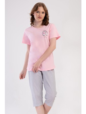 Pamuklu Kadın Büyük Beden Kısa Kol Kaprili Pijama Takım
, 408026