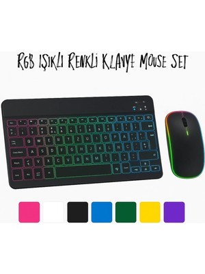 Tokqı Kablosuz Isikli Klavye ve Mouse - Bluetooth Baglanti, Sessiz Tus, Renkli LED