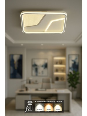 Avizemoda Rubi Kare 50x50 3 Renk Ledli (SARI-BEYAZ-GÜN IŞIĞI) Kumandalı Modern Akrilik Plafonyer Armatür