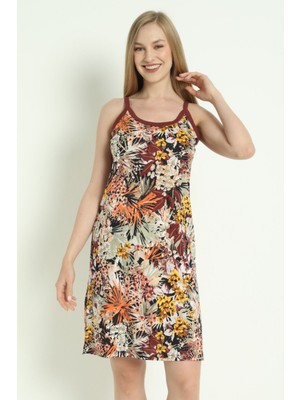 Intensive Collection Desenli Biyeli Askılı %100 Pamuk Yazlık Elbise