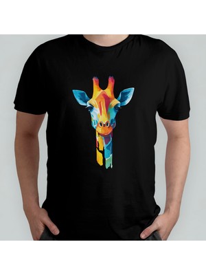 Pixxa Sevimli Zürafa Unisex %100 Pamuklu Bisiklet Yaka T-Shirt