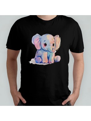 Pixxa Sevimli Fil - Elephant Unisex %100 Pamuklu Bisiklet Yaka T-Shirt Model 3