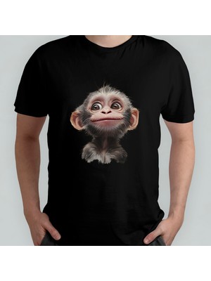 Pixxa Sevimli Maymun Unisex %100 Pamuklu Bisiklet Yaka T-Shirt Model 1