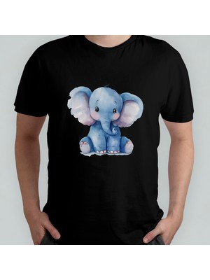 Pixxa Sevimli Fil - Elephant Unisex %100 Pamuklu Bisiklet Yaka T-Shirt Model 2