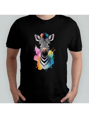 Pixxa Sevimli Zebra Unisex %100 Pamuklu Bisiklet Yaka T-Shirt Model 2