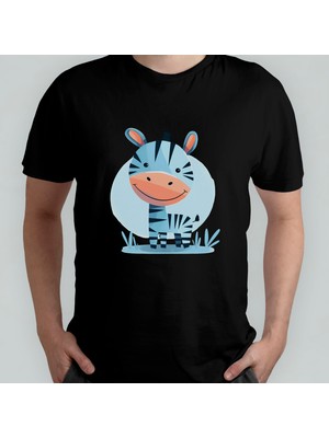 Pixxa Sevimli Zebra Unisex %100 Pamuklu Bisiklet Yaka T-Shirt Model 1