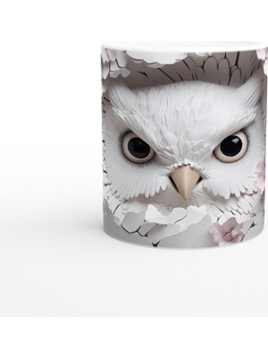 Çiçekler Arasında Saklanan Beyaz Baykuş Baskılı Kupa Bardak