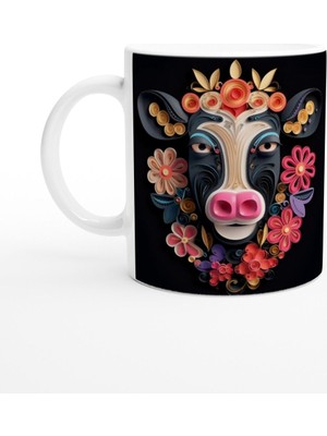 Çiçekli Sevimli Inek Tasarımlı Sanatsal Kupa Bardak