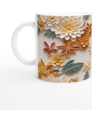 Pastel Bahar Çiçekleri Rölyef Desenli Kupa Bardak