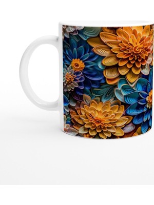 Turuncu ve Gece Mavisi Çiçekler Kupa Bardak