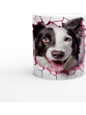Pembe Çatlaktan Bakan Border Collie Temalı Baskılı Kupa Bardak