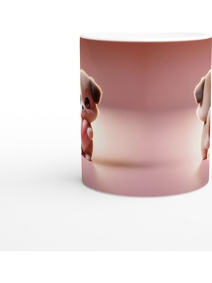 Kalpli Sevimli Köpek Figürlü Baskılı Kupa Bardak