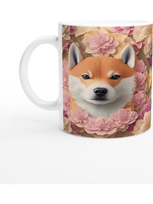 Pastel Çiçekler Arasında Shiba Inu Köpek Baskılı Kupa Bardak