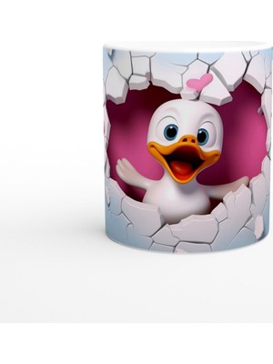 Kalpli Duvarı Delen Sevimli Ördek Temalı Baskılı Kupa Bardak