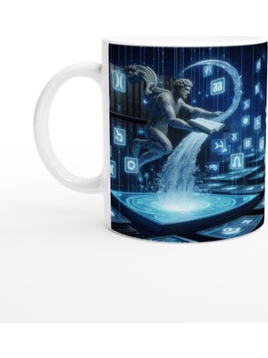 Kova Burcu Baskılı Kahve Kupası - Zodyak Kütüpanesi Vs3