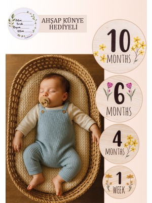 "doğal Ahşap Tasarımlı Ingilizce  Aylık Bebek Anı Kartları – Yenidoğan Hediyesi ve Fotoğraf Çekimleri