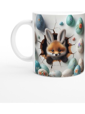 Tavşan Kulaklı Tilki ve Çiçekli Paskalya Yumurtaları Temalı Baskılı Kupa Bardak