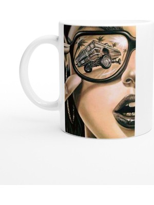 Retro Gözlükte Yansıyan Lowrider Araba Kupa Bardak