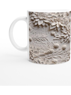 Dondurulmuş Krem Çiçekler Kupa Bardak